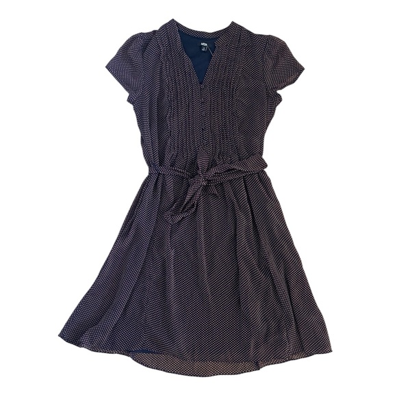 MSK Navy and Red Chiffon Short Sleeve Polka Dot Dress Women's 10 - Picture 1 of 9